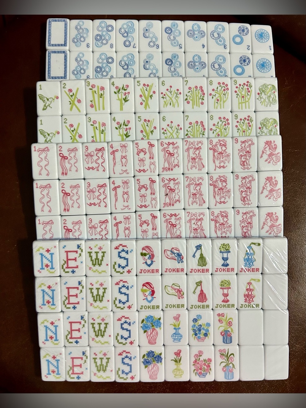 Floral Mahjong Tiles Set - Pastel Pink & Blue Accents - Picture 2 of 7